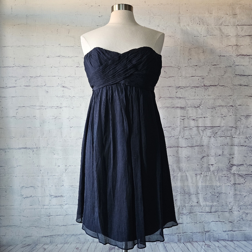 J. Crew Navy Silk Chiffon Strapless Dress Cocktail Special Occasion Bridesmaid 4